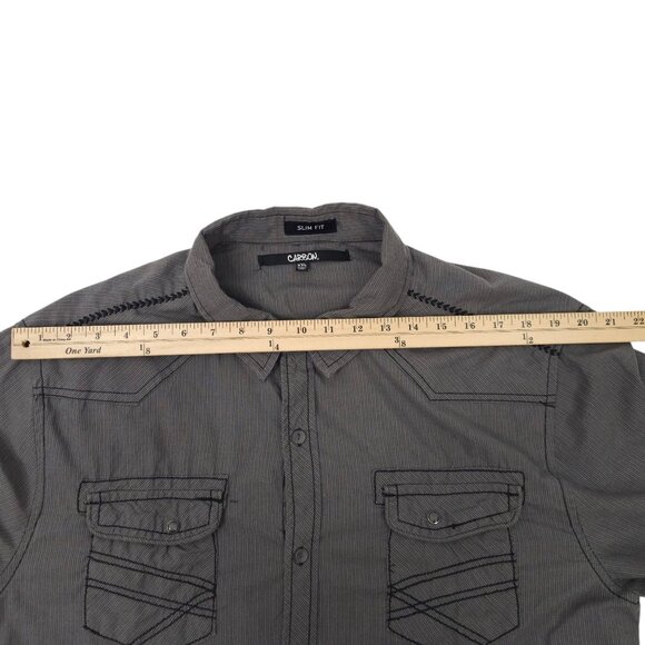 Carbon Slim Fit Button Front Shirt Mens XXL READ Tab Sleeve Snap Pockets Gray - Picture 5 of 16
